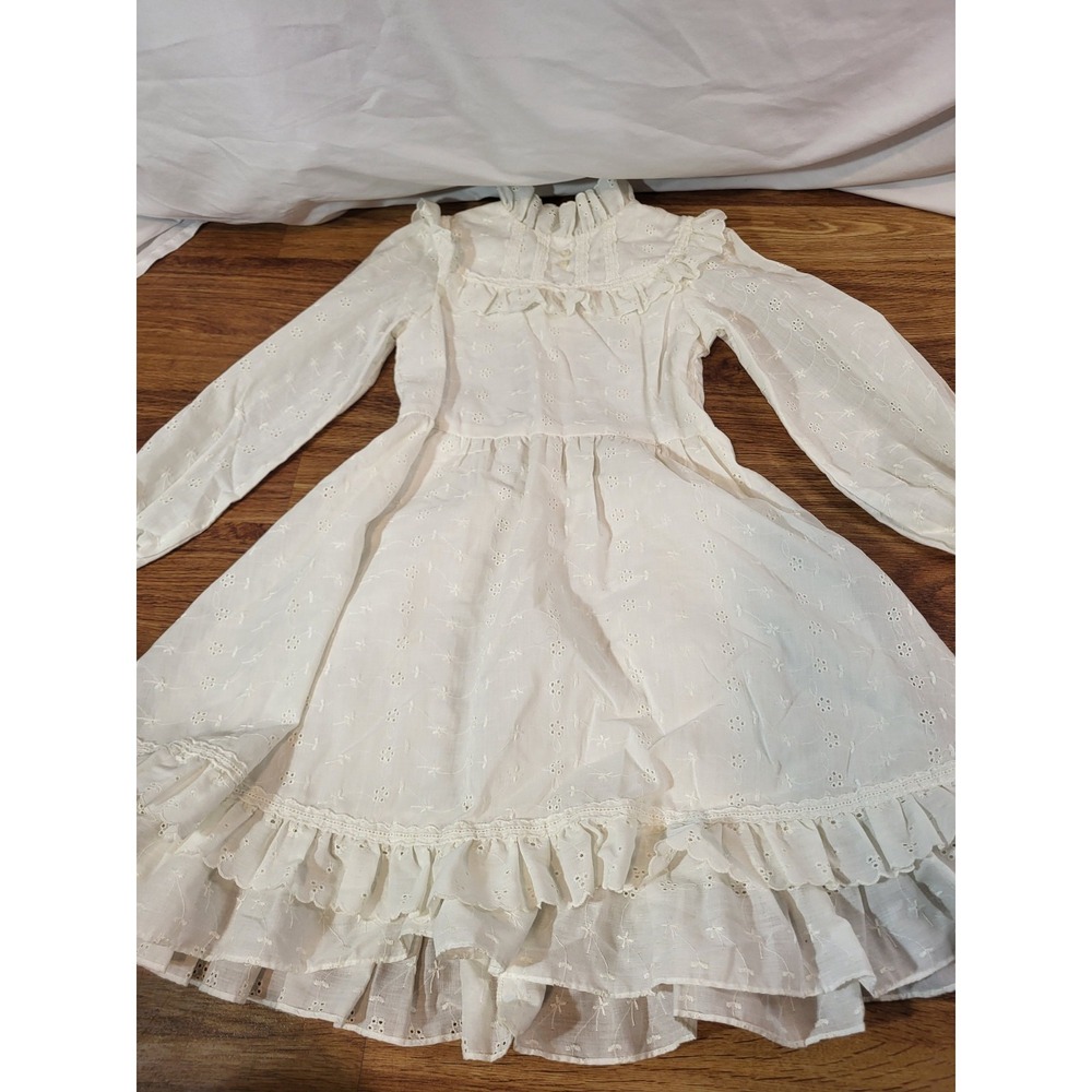 Vintage Dorissa Of Miami White Ruffle Victorian Style Size 7 Prairie Dress